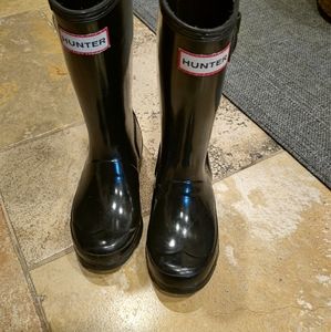 Hunter black gloss tall rain boots size 13